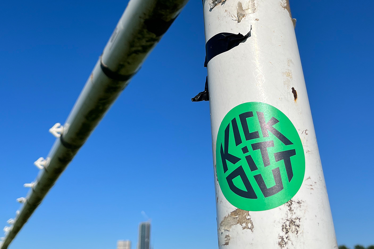 Sticker on a goalpost 
