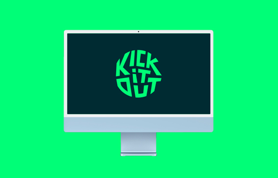 Computer screen with Kick It Out background
